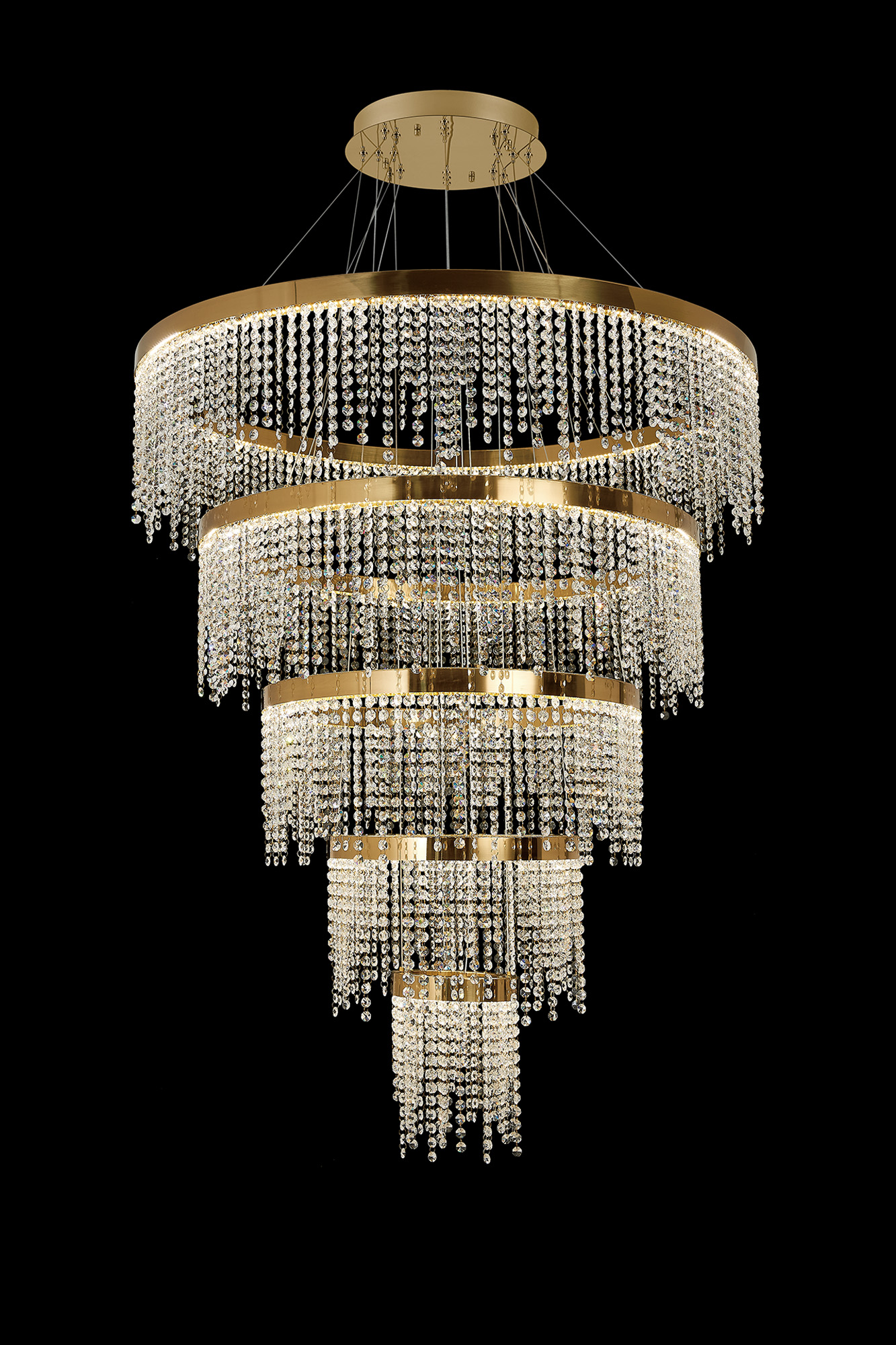 Bano French Gold Crystal Ceiling Lights Diyas Tiered Crystal Fittings